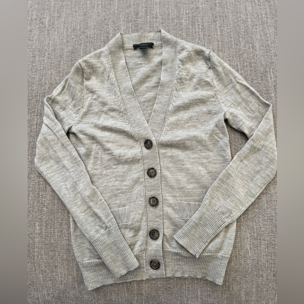 Jcrew merino fitted cardigan in light grey color size PXXS
